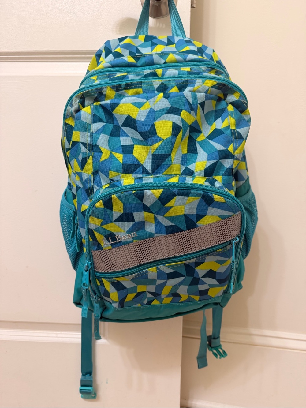 L.L. Bean Teal and Yellow Geometric Kids Backpack